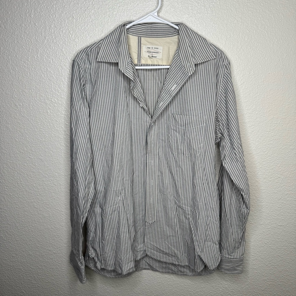 rag & bone Men's Striped Button Down Shirt - Black and White